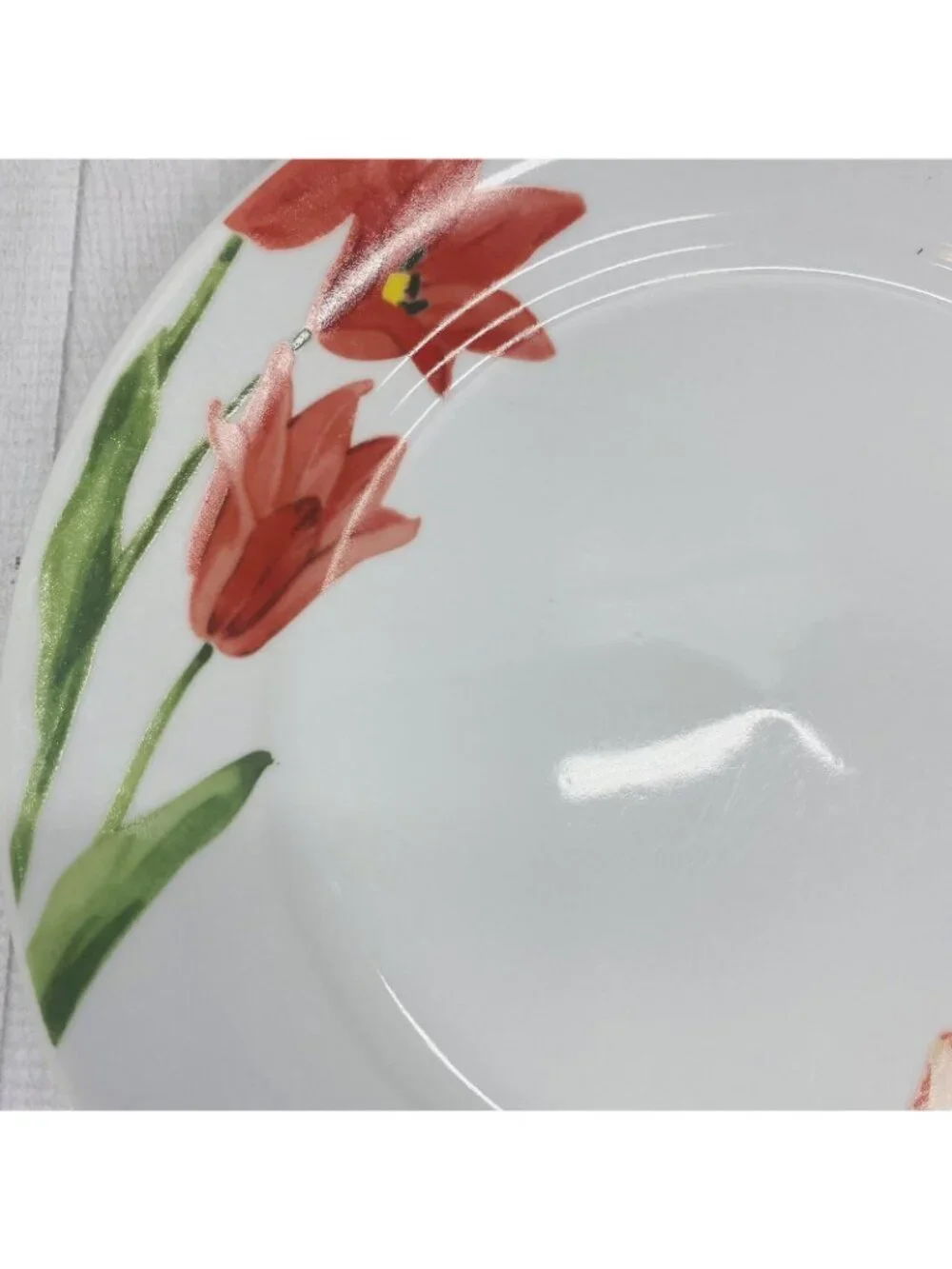 Gibson FLORIANA BLOOM Floral Rim On White Smooth Oven Safe Dinner Plates Set 4